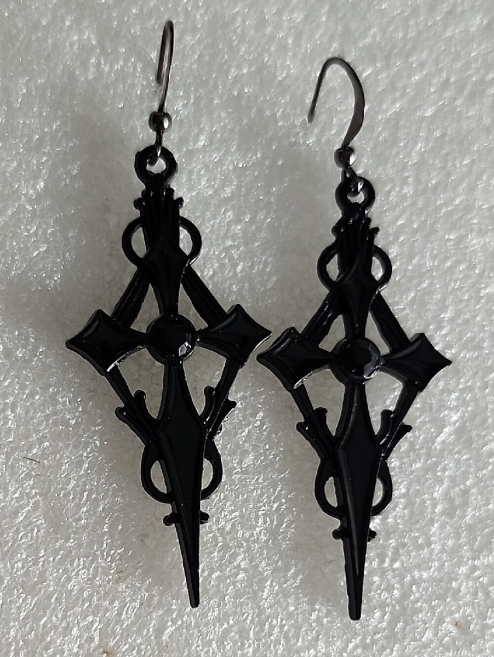 Hand Crafted Black Gothic Cross Drop Earrings